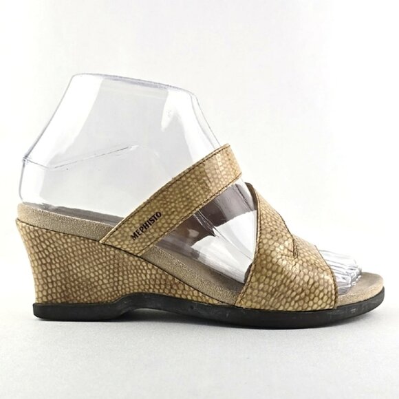 Mephisto Women's Patent Reptile Leather Slip On Strappy Wedge Sandals Size 36 - Picture 1 of 16